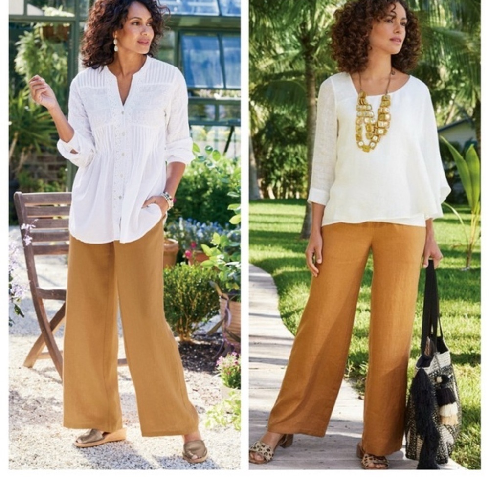 Soft Surroundings Aliso Linen Wide Leg Pants Coastal Cottagecore Boho Small